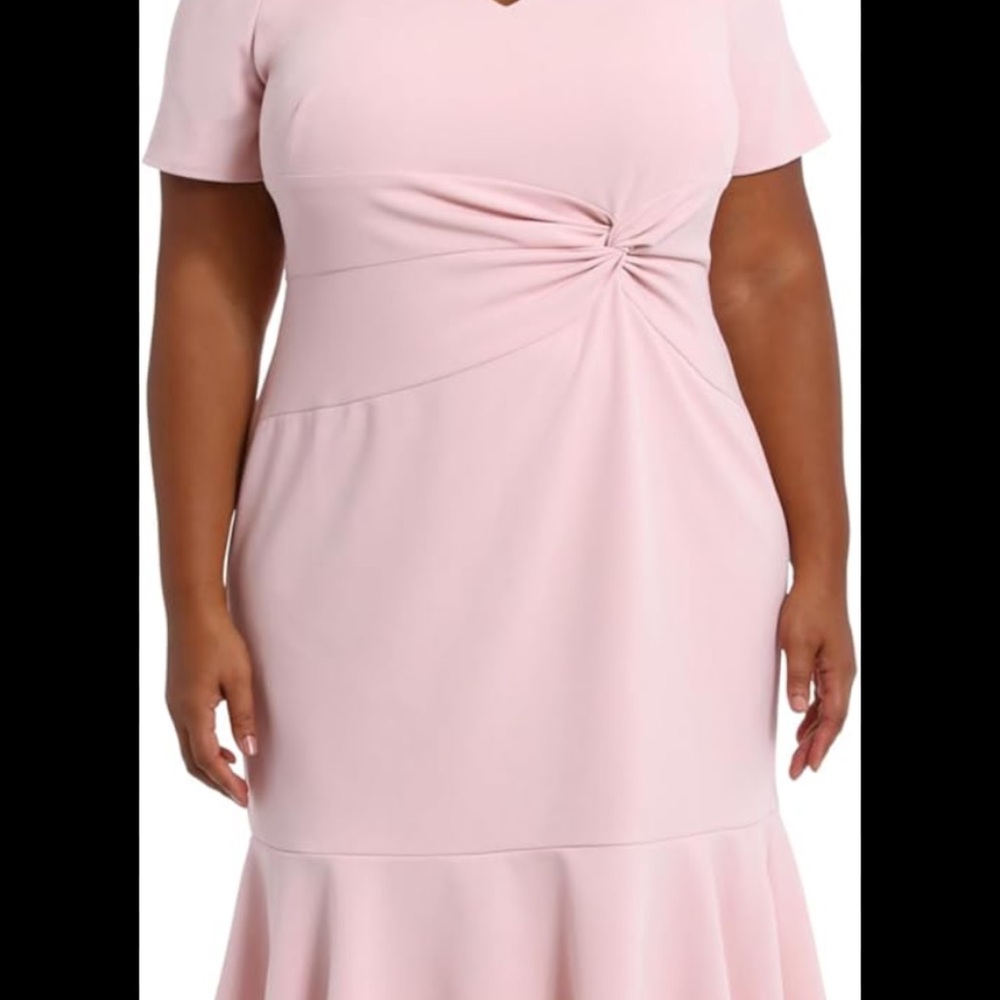 London Times Pink Twist-Front Midi Dress